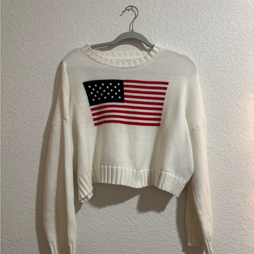 Marshalls White Crew Neck Sweater with American Flag Design